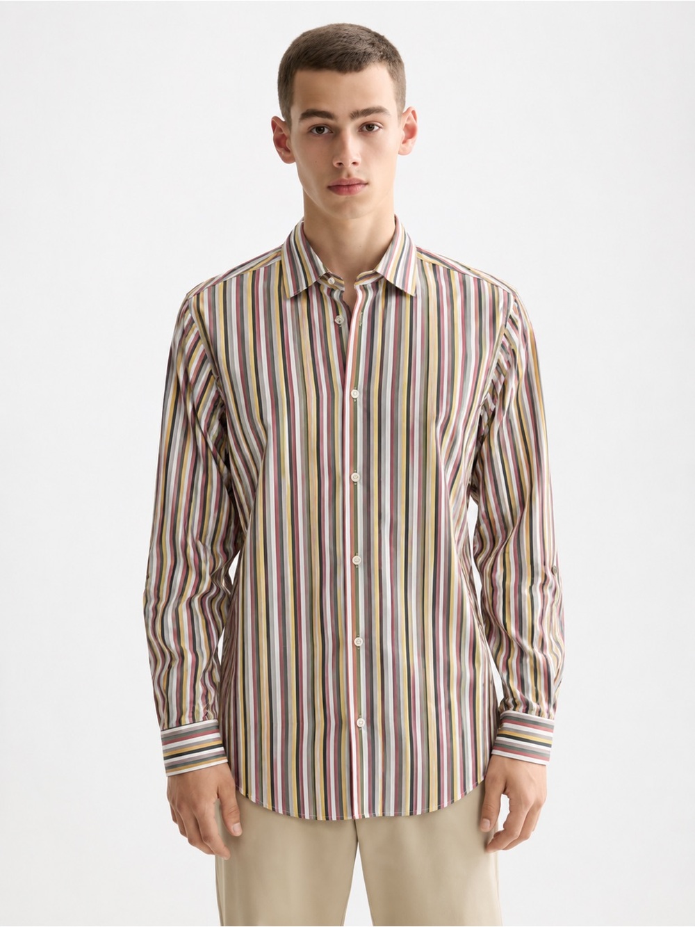 New Scotch & Soda Men’s Multicolor Striped Stretch Button Down Shirt